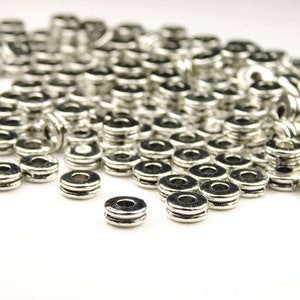 40 Pcs - 6x2.5mm Antique Silver Metal Spacer Beads - Donut Spacer - Heishi - Spacer Beads - Jewelry Supplies - Craft Supplies