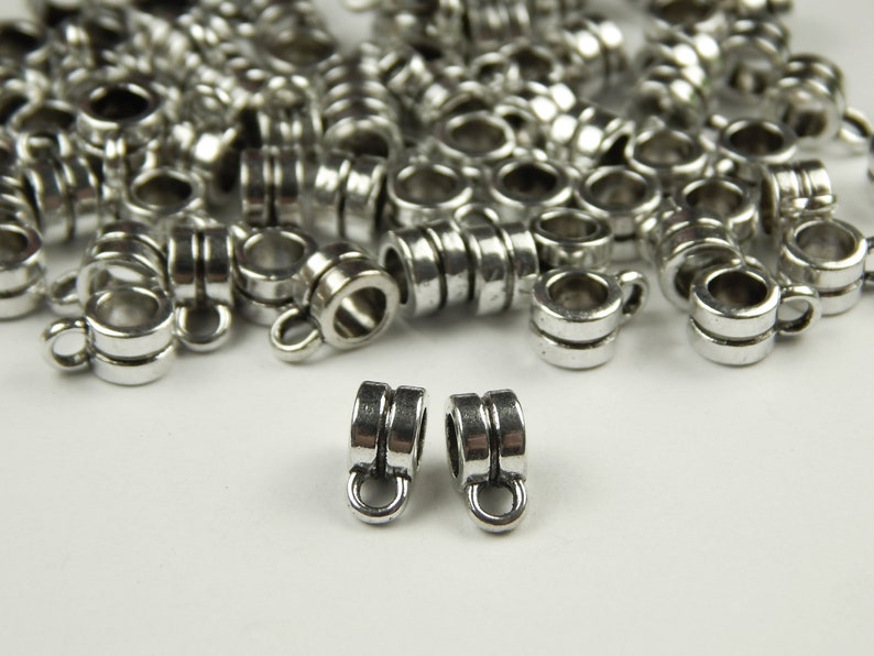 25/50 Pcs 9x4mm Antique Silver Bail Beads Silver Findings Slider Bail Charm Bead Metal Spacer Bead Jewelry Supplies image 1