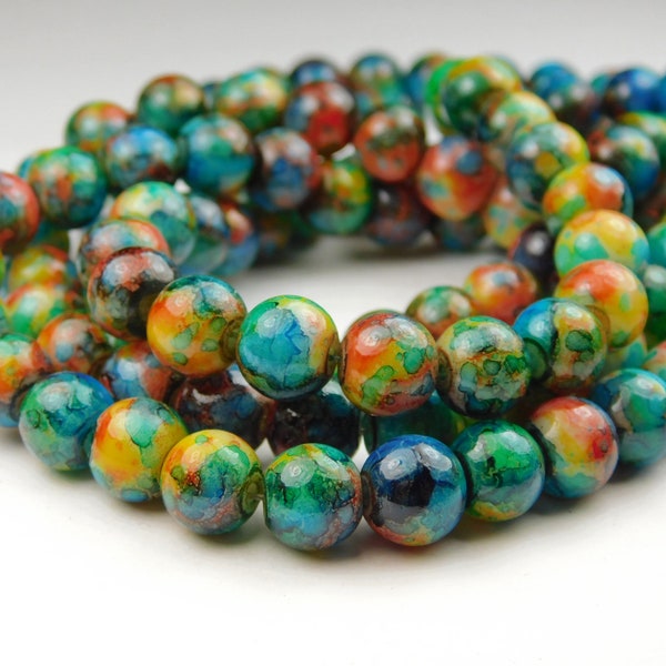 15 Inch Strand - 8mm Round Multicolor Marble Picasso Glass Beads - Glass Beads - Jewelry Supplies - Craft Supplies