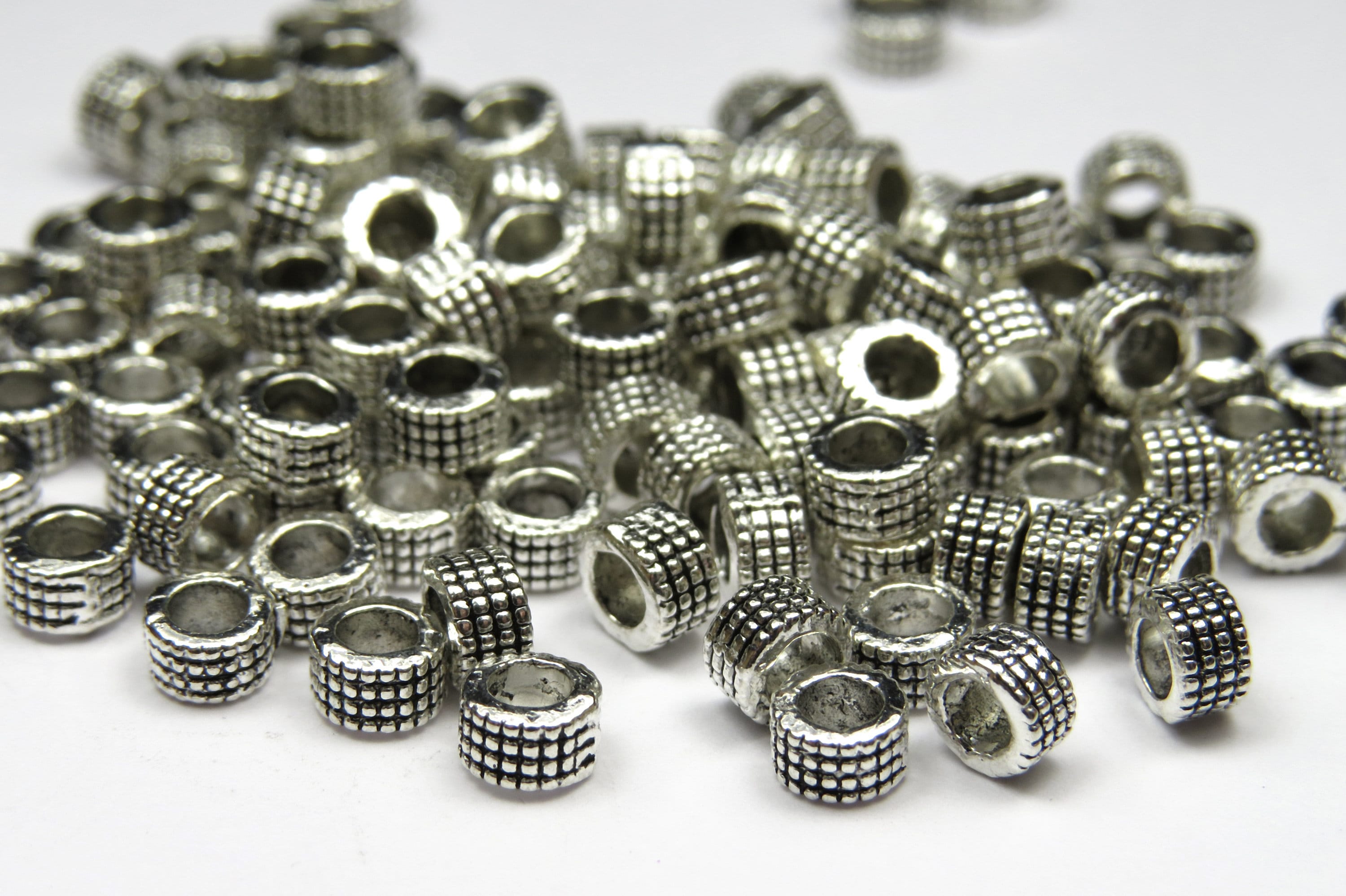 50 pcs 5x3mm Round Tube Spacer Beads Antique Silver Tone 62702-2295