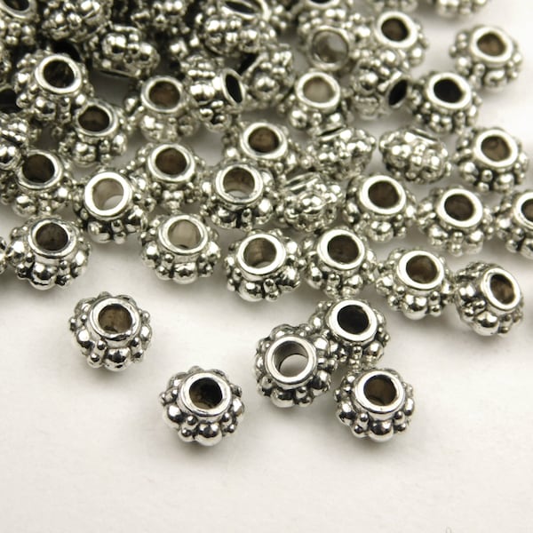 50 Pcs - 6x4mm Antique Silver Rondelle Spacer Beads - Rondelle - Metal Spacer Beads - Jewelry Supplies - Craft Supplies