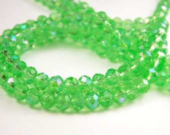 Hilo de 15 pulgadas - Cuentas redondas de vidrio transparente facetadas de 6 x 4 mm - Verde hierba AB - Cuentas de vidrio - Cuentas espaciadoras - Suministros de joyería