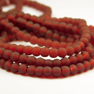 15 Inch Strand - 4mm Round Dark Red Frosted Sea Glass Beads - Glass Beads - Matte Beads - Spacer Beads - Jewelry Supplies