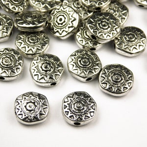 20 Pcs - 10x10x3mm Antique Silver Sun Spacer Beads - Aztec Sun Beads - Silver Beads - Metal Spacer Beads - Jewelry Supplies - Craft Supplies