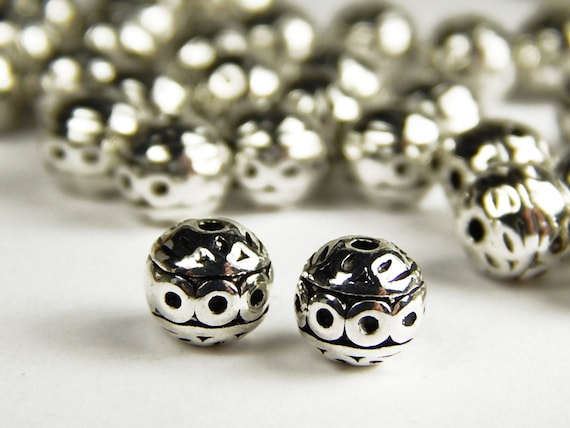 10/25 Pcs - 8mm Round Antique Silver Metal Spacer Beads -Silver Spacers - Spacer Beads - Jewelry Supplies - Craft Supplies