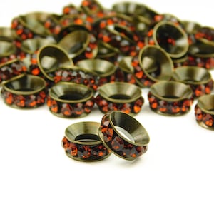 10 Pcs - 10x4.2mm Brass Crystal Rondelle Spacer Beads - Bronze With Hyacinth Rhinestone - Rhinestone Spacer - Metal Beads - Jewelry Supplies
