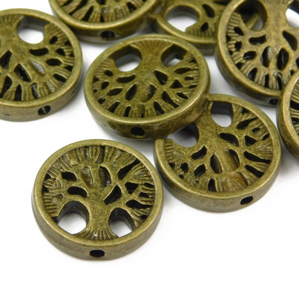 5 Pcs - 18x4mm Antique Bronze Metal Spacer Beads - Tree Of Life - Celtic Beads - Bronze Beads - Jewelry Supplies - Craft Supplies