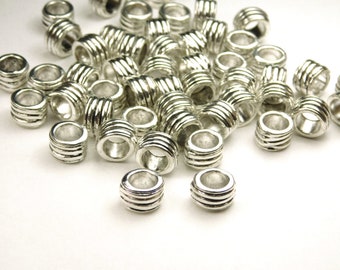 20/50 Pcs - 10x8.5x6mm Antique Silver Spacer Beads - Large Hole - Rondelle - Metal Spacer Beads - Jewelry Supplies - Craft Supplies
