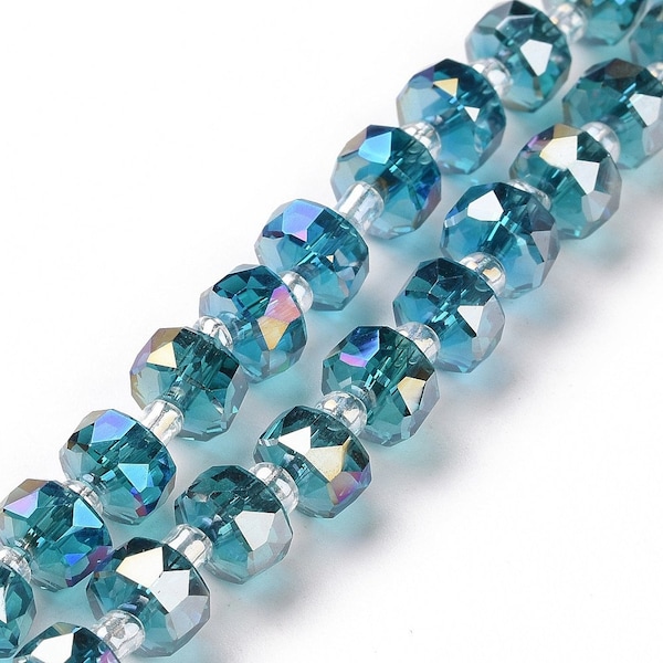 22 Inch Strand - 5x8mm Cyan AB Faceted Electroplated Glass Disc Beads - Rondelle Beads - Spacer Beads - Jewelry Supplies