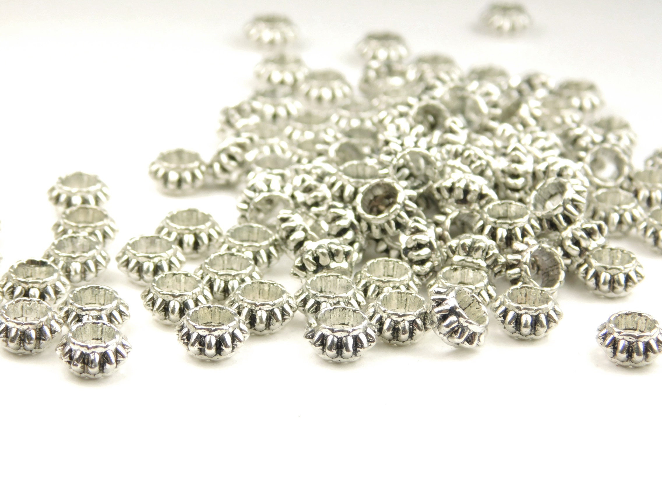 40 Pcs - 6x4mm Antique Silver Rondelle Spacer Beads - Rondelle - Metal Spacer Beads - Jewelry Supplies - Craft Supplies