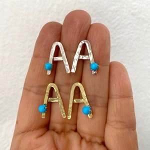 Gold alphabet custom initials stud earrings, howlitte turquoise letter studs, A monogram post earrings, gift under 50 image 1