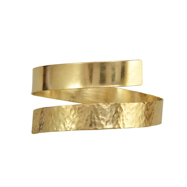 wide wrap around hammered bracelet Gold open upper arm cuff bracelet Greek goddess arm band