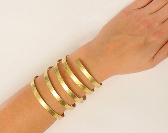 Gold  5 loops forearm cuff , gladiator lower arm cuff  bracelet, wrap extra wide large cuff bangle