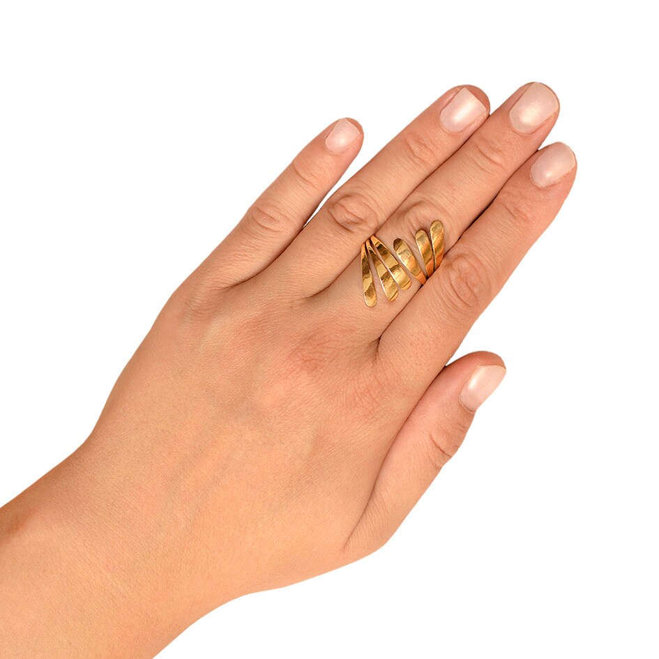 Gold Long Overlapping Finger Ring Triple Wrap Full Finger Etsy
