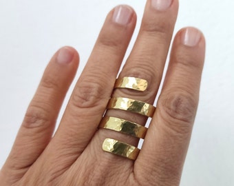 Gold triple band ring , ancient greek middle finger band ring, armor cuff band ring, spiral long index ring