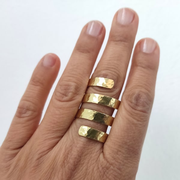 Gold triple band ring , ancient greek middle finger band ring, armor cuff band ring, spiral long index ring