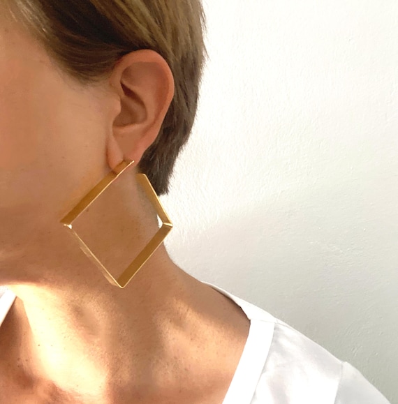 ColorLatinoJewelry Gold or Silver Large Square Hoop Earrings Wide 2 Inches Square Hoops Brass African Geometric Hoops