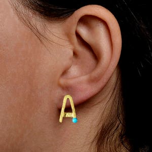 Gold alphabet custom initials stud earrings, howlitte turquoise letter studs, A monogram post earrings, gift under 50 image 2