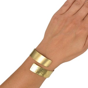 Thick hammered Gold cuff bracelet,  overlapping  wide wrap around cuff bracelet, tribal women brass open bangle