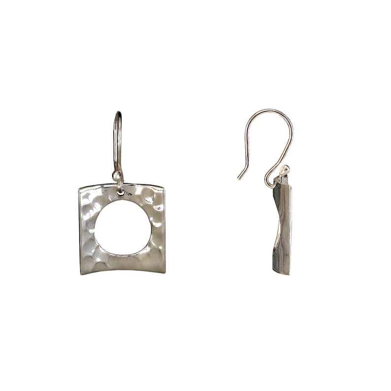 Sterling silver square dangle earrings geometric minimalist earrings long rectangle hammered earrings