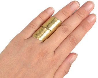 Gold or silver long wrap around ring, cuff hammered tube ring, designer rustic  jewelry