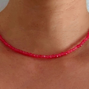 Pink Jade Necklace: Faceted 3mm Sterling Silver Choker