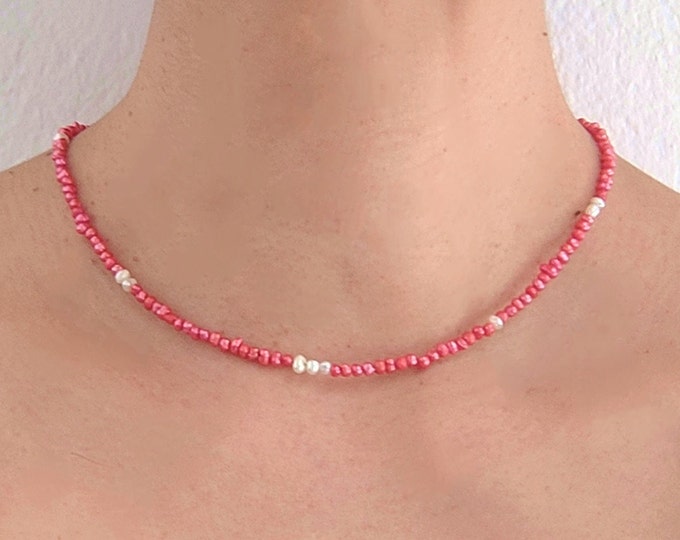 Cubic Zirconia & Pink Pearl Float Necklace main image 1