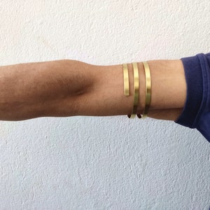 Gold Brass Upper Arm Cuff Bracelet - Spiral Bicep Jewelry Gift