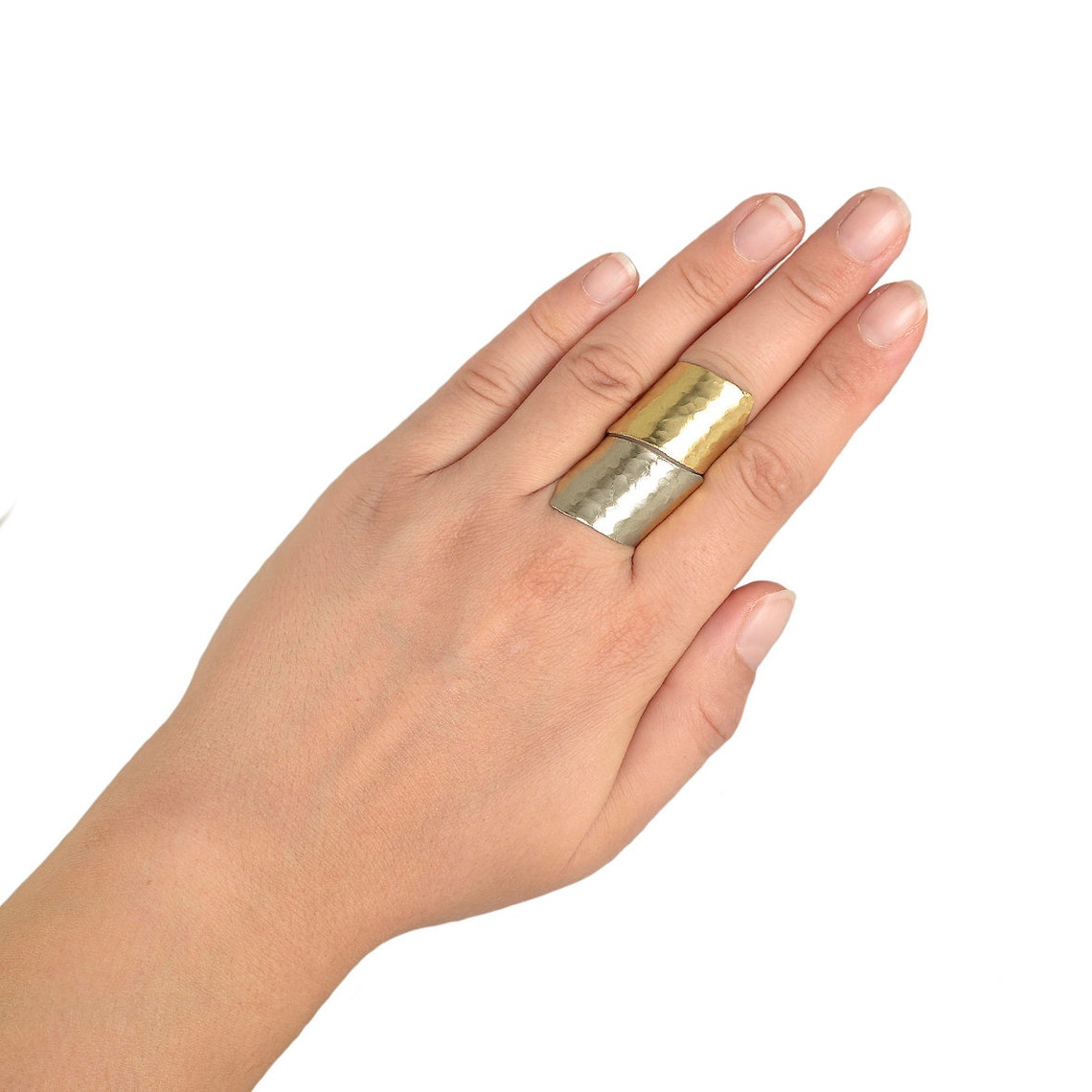 Mixed Metals Full Finger Large Cuff Ring Wrap Around Wide Etsy