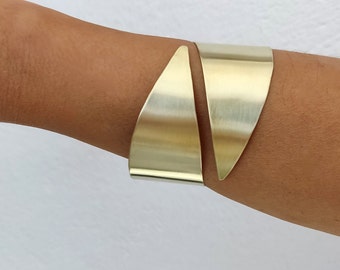 Gold wide forearm cuff bracelet , 2 inches overlapped african armlet , open wrap large arm band