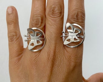 Sterling silver circle butterfly ring , big wings ring, butterfly jewelry