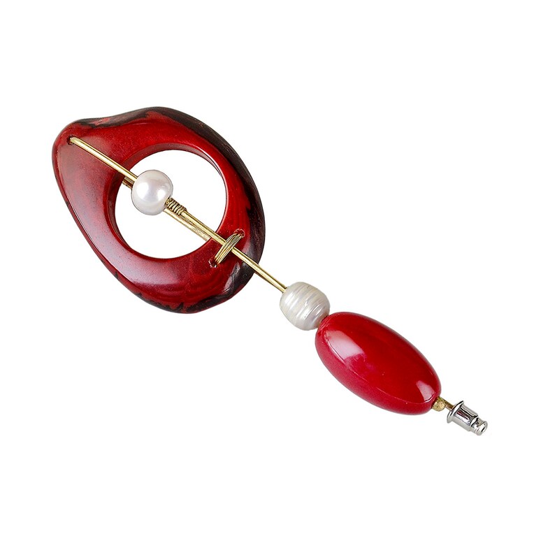 Red tagua long brooch tagua nut jewelry pearl gold brooch