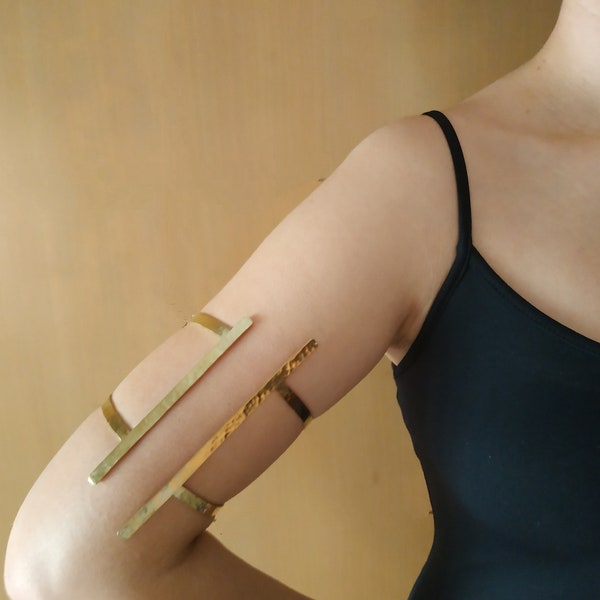 Extra large upper arm cuff bracelet , asymmetric wide long armlet , gold upper arm bangle, bicep cuff