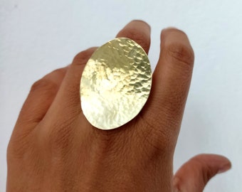 Gold giant oval ring, extra large index circle ring, huge geometric ring, brass oval middle finger ring