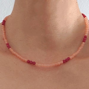 Dainty Garnet & Pink Jade Necklace: Sterling Silver Clasp