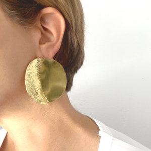 Gold Extra Large Disc Earrings: African Brass Studs, Sterling Silver Posts