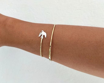 Dainty gold  bird wrap bracelet, swallow mixed metals cuff bracelet, silver gold swallow bangle bracelet, bird watcher gift