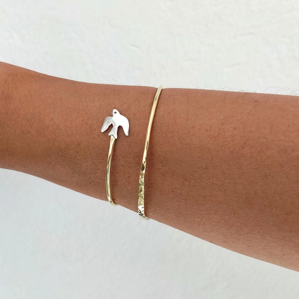 Dainty gold  bird wrap bracelet, swallow mixed metals cuff bracelet, silver gold swallow bangle bracelet, bird watcher gift