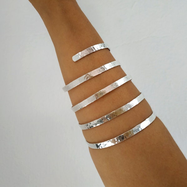 Tall silver cuff bracelet, armor forearm cuff bracelet,  gladiator lower arm cuff,  giant full arm cuff