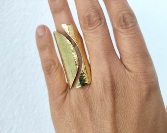 Messing extra lange ring, gouden 4 cm volledige vingerring, dikke knokkelpantserring, cadeau voor haar