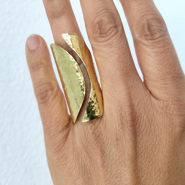 Brass  extra long ring, gold 4 cms full finger ring , chunky knuckle armor ring, gift for her
