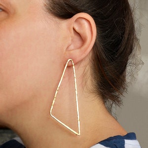 Gold  or silver triangle hoop earrings, brass giant triangle stud earrings , extra large 4 inches  hoop earrings
