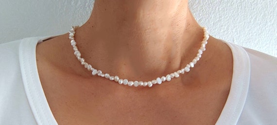 Pearl Necklace, 925 Sterling Silver Irregular Unique Freshwater Pearls Short Necklace Silver