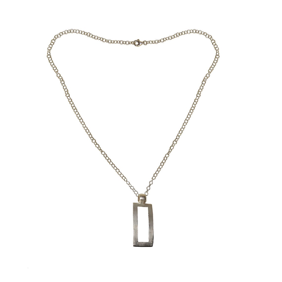 Sterling Silver Open Rectangle Pendant Necklace Large Square Etsy