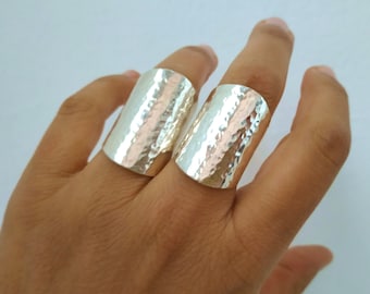 Sterling silver long cuff ring,  tube full finger ring, index or middle finger ring