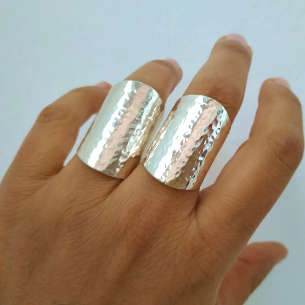 Sterling silver long cuff ring,  tube full finger ring, index or middle finger ring