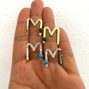 Gold alphabet custom initials stud earrings, howlitte turquoise letter studs, A monogram post earrings, gift under 50 image 6