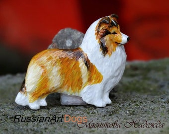 Sheltie Tricolor Puppy Tiny Figurine Dog Miniature Mini Resin