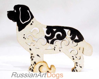 statuette hand-painted dog statue made of wood MDF Brown Newfoundland dog figurine