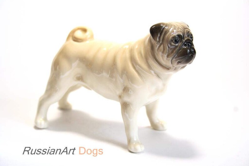 PUG dog porcelain figurine handmade statuette Etsy
